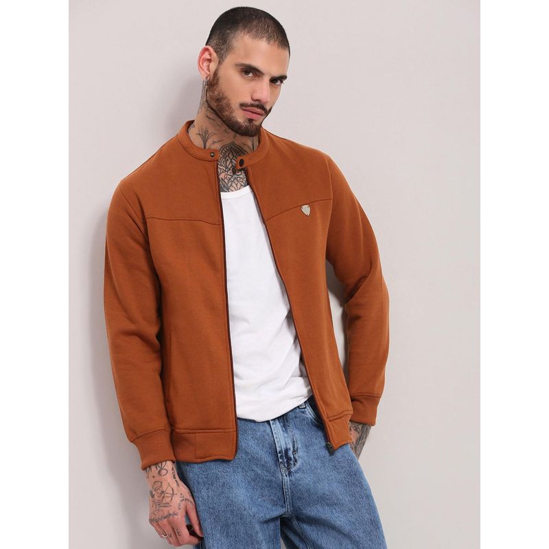 SHOWOFF Men Camel Brown Solid Sweatshirt (S)