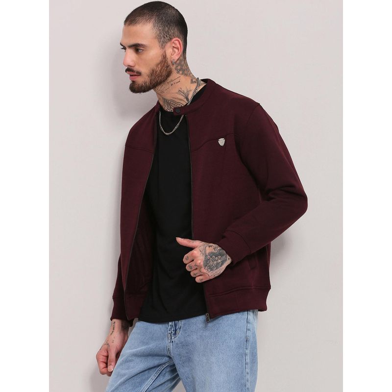 SHOWOFF Men Burgundy Solid Sweatshirt (S)