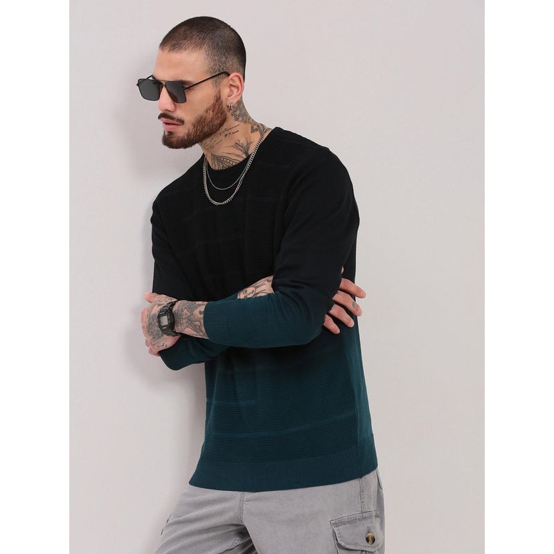 SHOWOFF Men Teal Colorblocked Pullover Sweater (S)