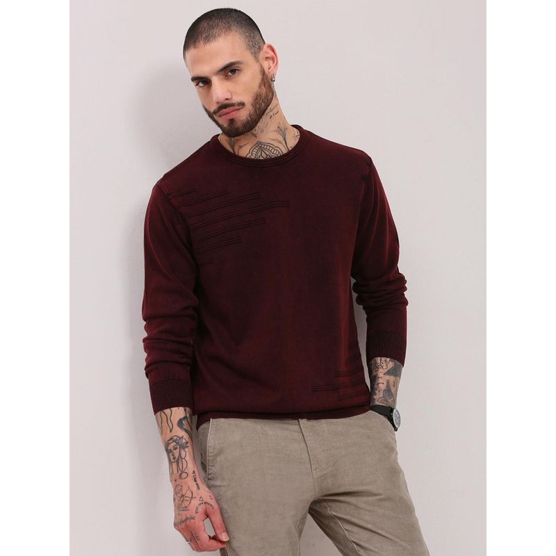 SHOWOFF Men Maroon Textured Pullover Sweater (S)