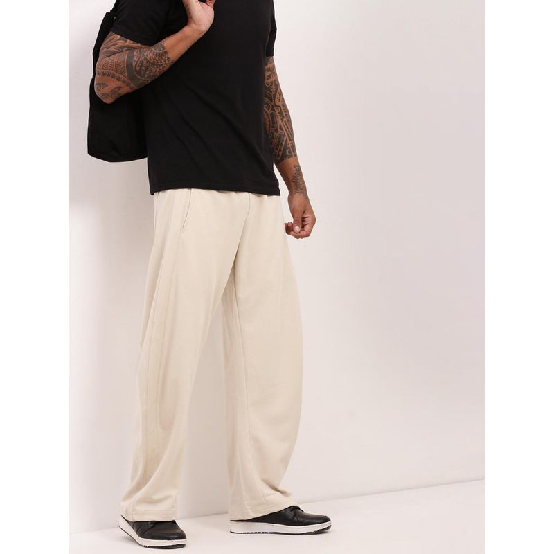 SHOWOFF Mens Cream Solid Straight Fit Trackpants (30)