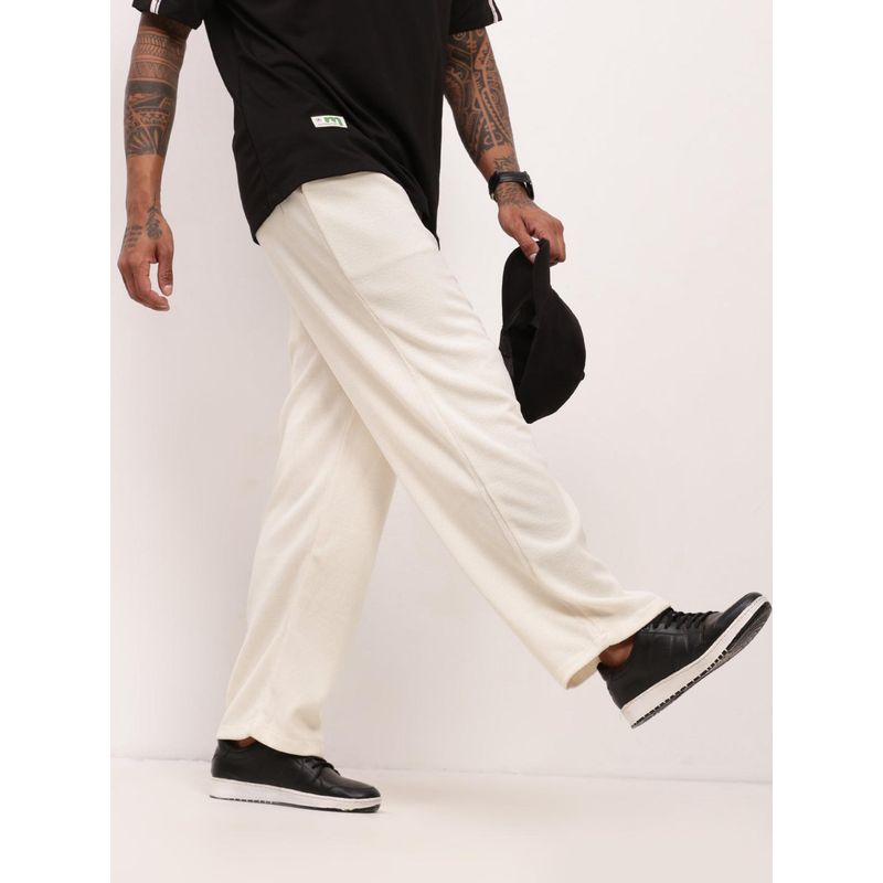 SHOWOFF Mens Cream Solid Straight Fit Trackpants (30)