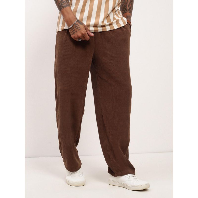 SHOWOFF Mens Brown Solid Straight Fit Trackpants (32)