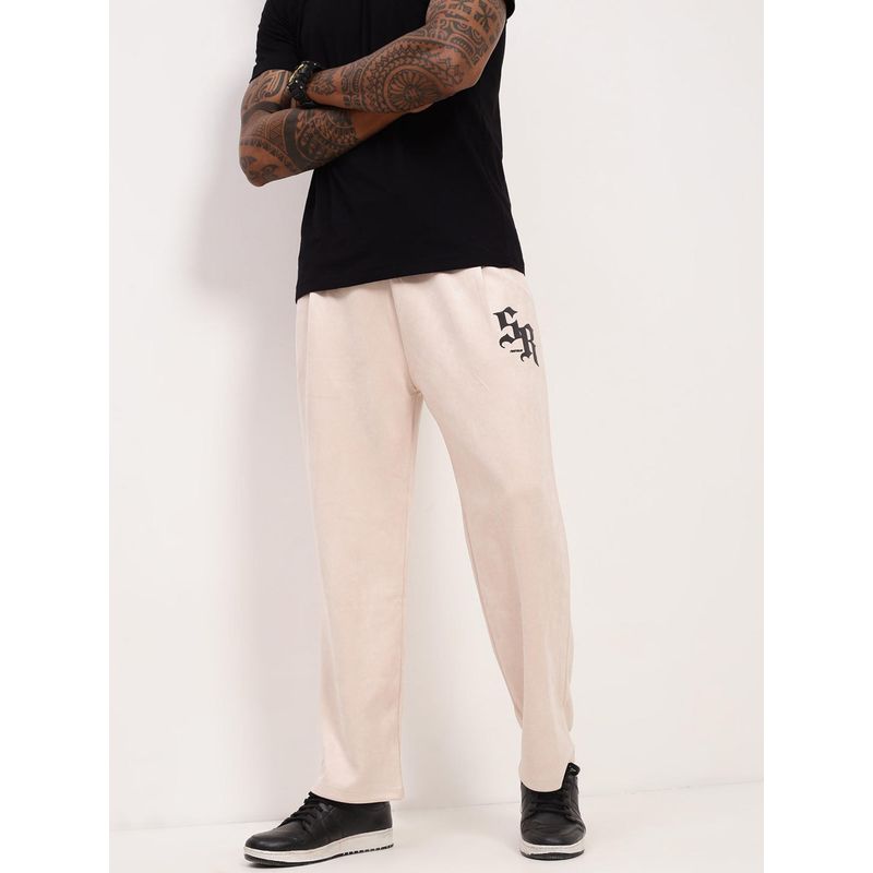SHOWOFF Mens Cream Solid Straight Fit Trackpants (30)