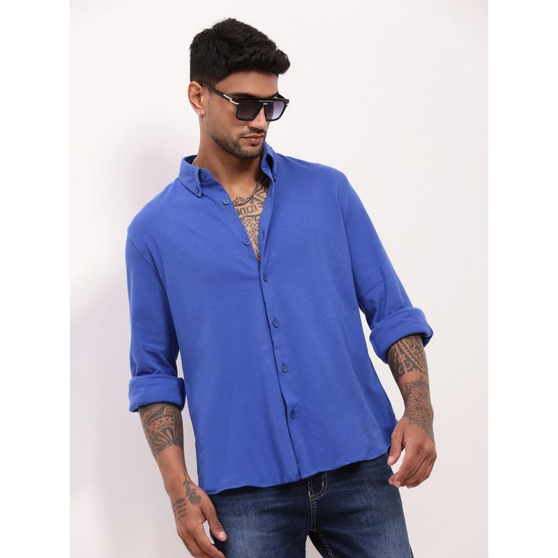 SHOWOFF Mens Blue Solid Slim Fit Shirt (XL)