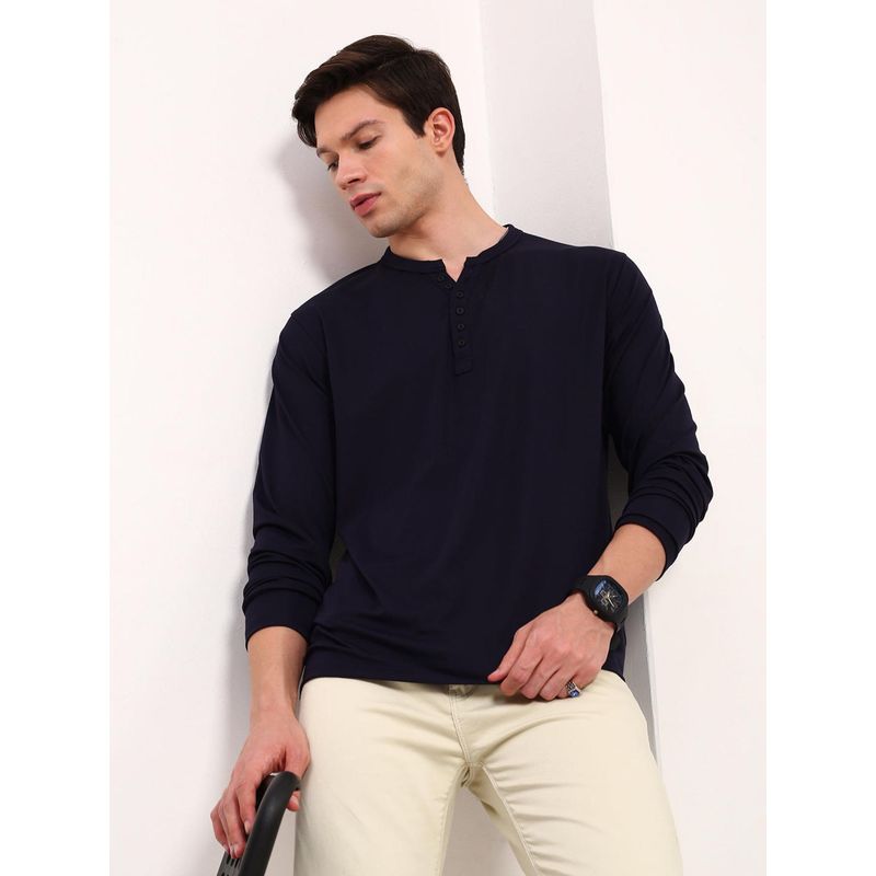 SHOWOFF Men Navy Blue Solid Full Sleeve T-Shirt (XL)