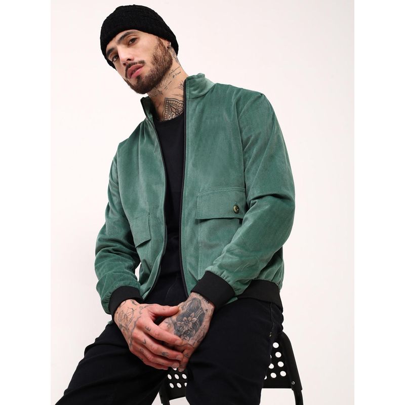 SHOWOFF Mens Green Solid Bomber Jacket (M)