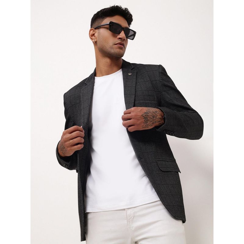 SHOWOFF Mens Grey Checks Single Breasted Blazer (S)