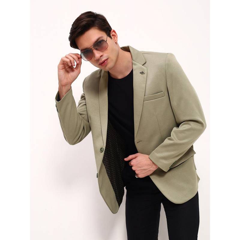 SHOWOFFFF Mens Green Solid Single Breasted Blazer (M)