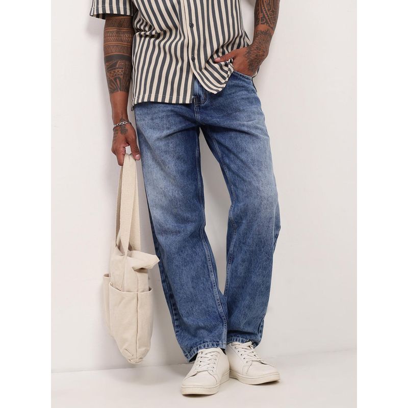 SHOWOFF Mens Blue Solid Loose Jeans (30)