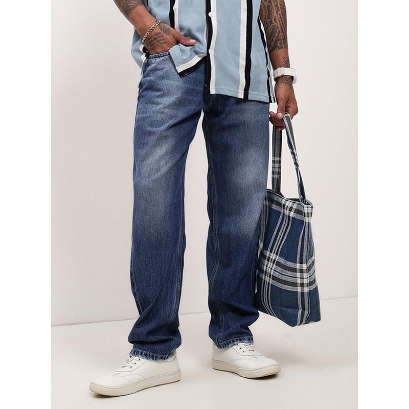 SHOWOFF Mens Blue Solid Loose Jeans (32)