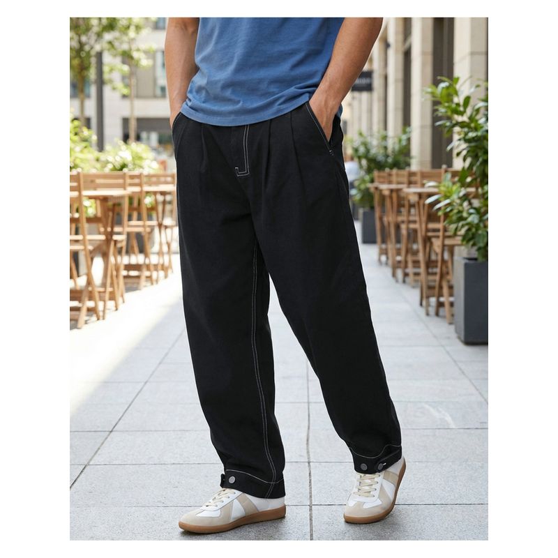 Bewakoof Men Jet Black Baggy Fit Japanese Pants (30)