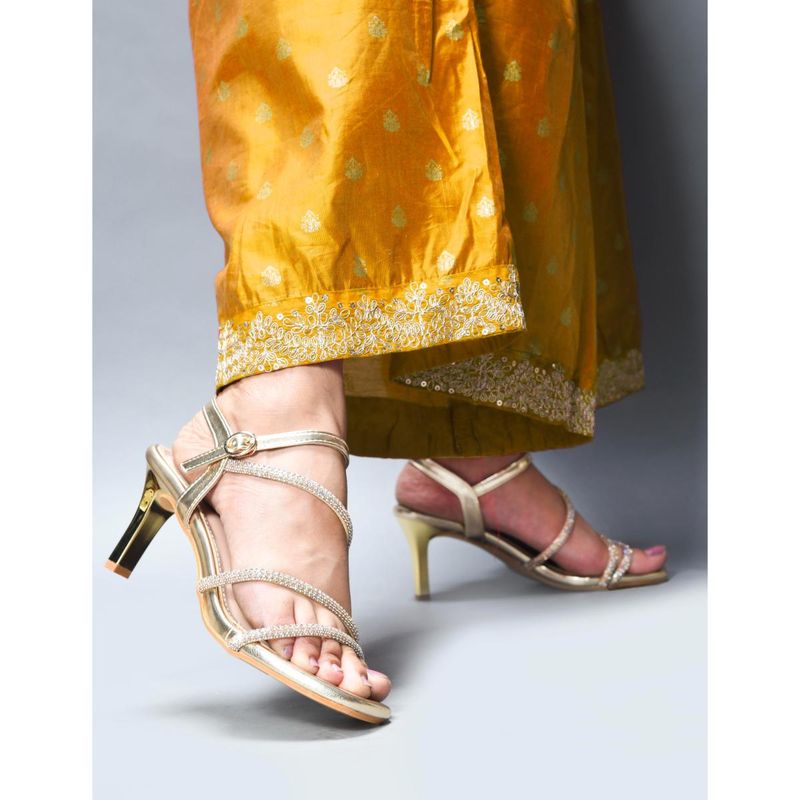 SHUZ TOUCH Golden Embellished Stiletto Heels (EURO 36)