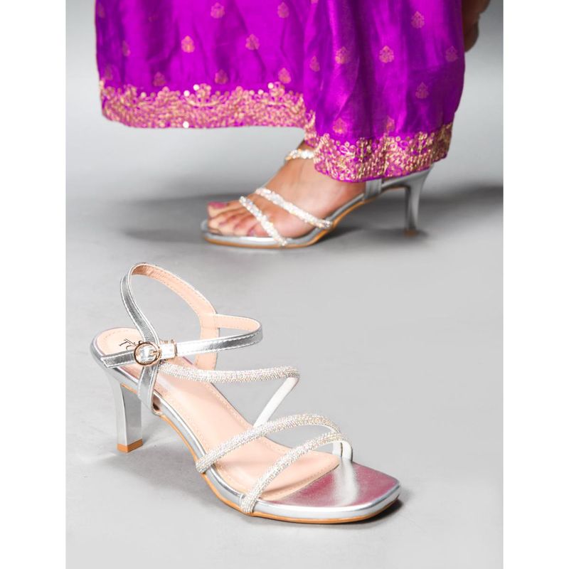 SHUZ TOUCH Silver Embellished Stiletto Heels (EURO 36)