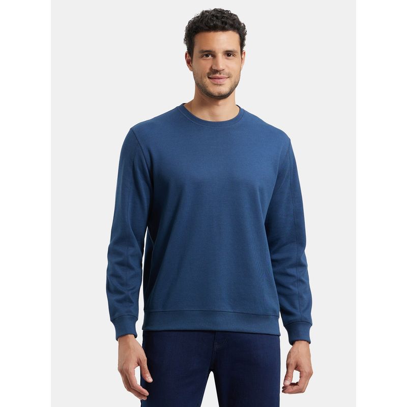 Jockey Am48 Men Super Combed Cotton Rich Pique Insignia Blue Sweatshirt (L)