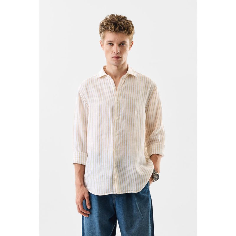 Snitch Men White Linen Casual Shirt (L)