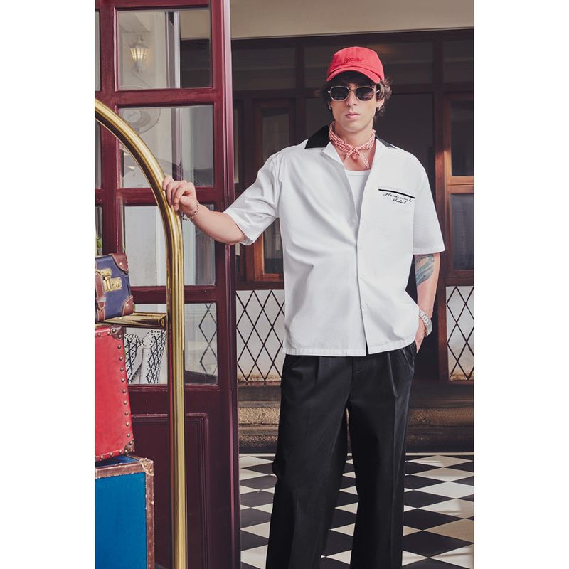 Snitch White Solid Half Sleeves Boxy Shirt (XS)