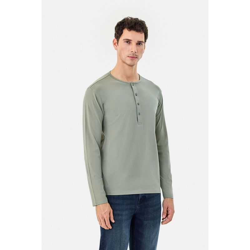 Snitch Green Solid Full Sleeves Regular T-Shirt (XL)