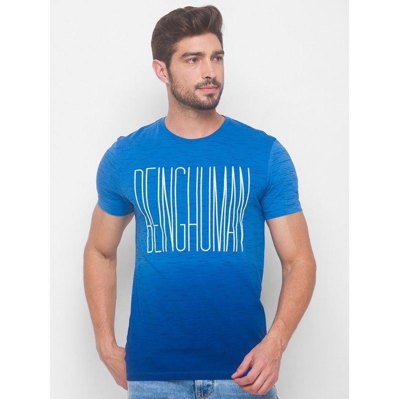 Being Human Men Printed Blue T-Shirt (S)