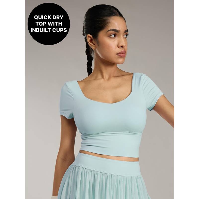Kica Criss-Cross Back Active Top with Built-In Bra for Pickleball & Tennis KIC017 Blue (XS)