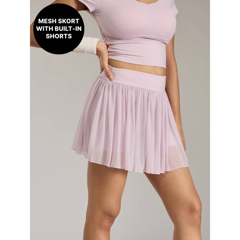 Pleated Skort with Mesh Panels & Built-In 4.5" Shorts for Pickleball, Tennis & More KIC407 Pink (M)