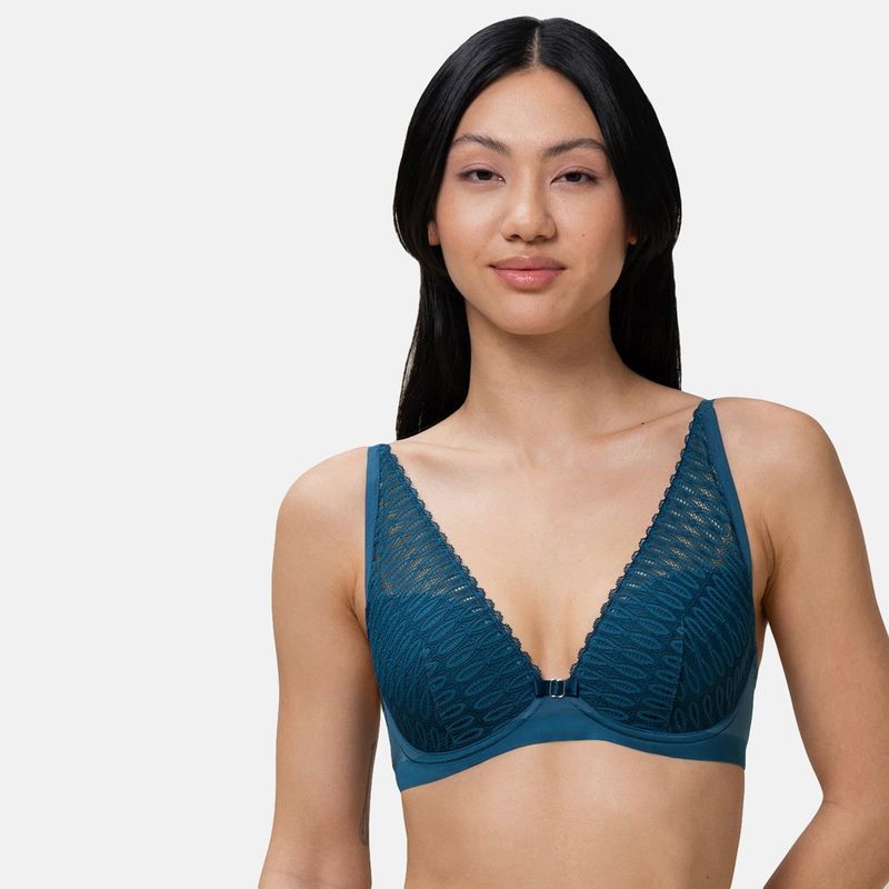 Triumph Aura Spotlight Soft Padded Wired Lace Plunge Bra - Navy Blue (38C)