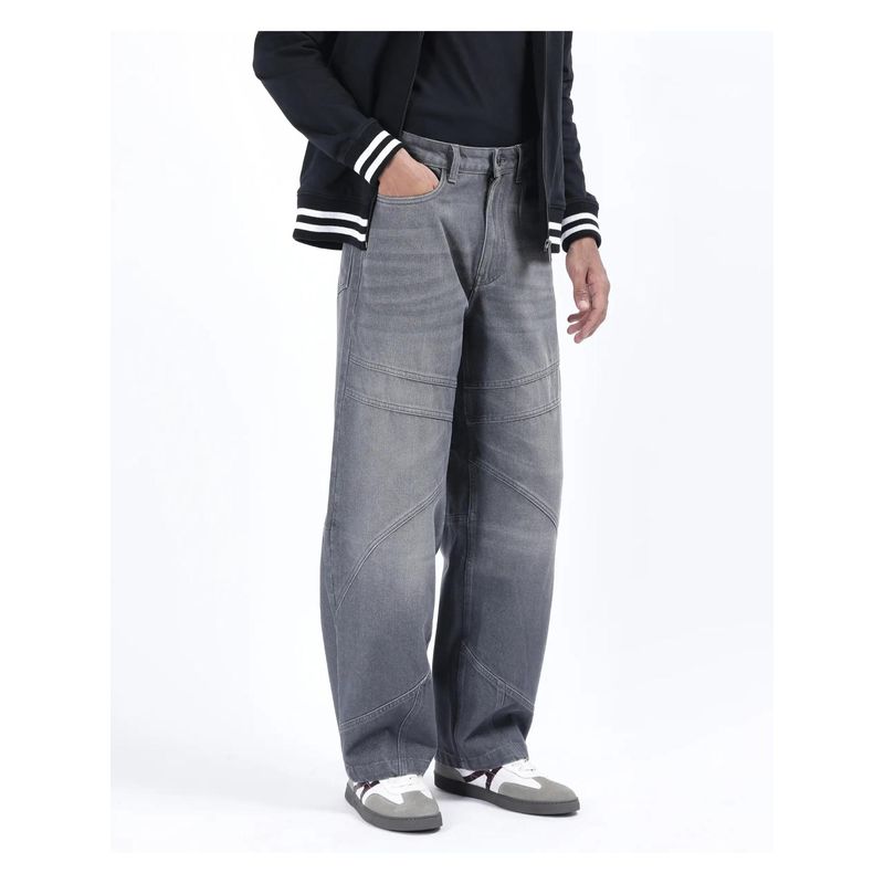 Rare Rabbit Zeret Dark Grey Plain Baggy Fit Jeans (36)