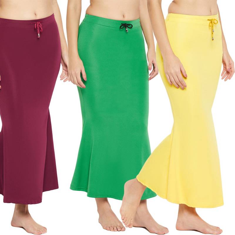 Secrets By Zerokaata Women Pack Of 3 Assorted Solid Mermaid Fit Saree Petticoat - Multi-Color (Set of 3)(S)