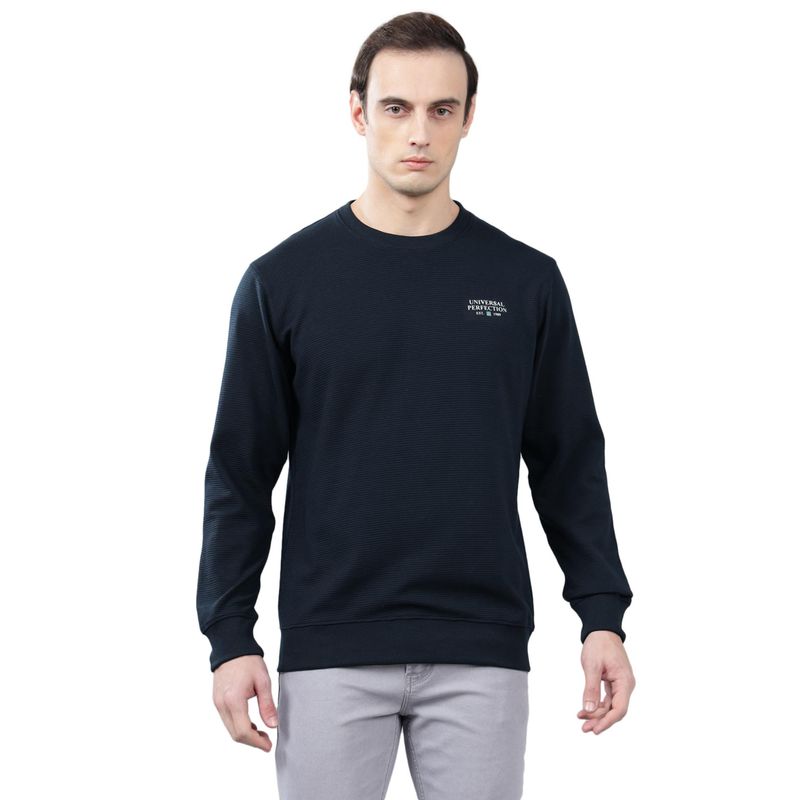 Cantabil Men Navy-Blue Striped Winter Wear Sweatshirt (L)