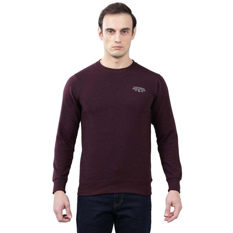 Cantabil Men Wine Striped Winter Wear Sweatshirt (L)