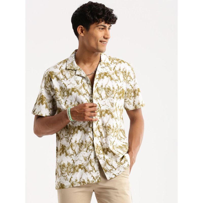 SHOWOFF Mens Short Sleeves Abstract White Shirt (M)