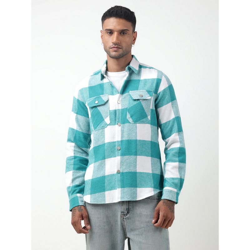 SHOWOFF Men Checked Sea Green Regular Fit Shacket (M)