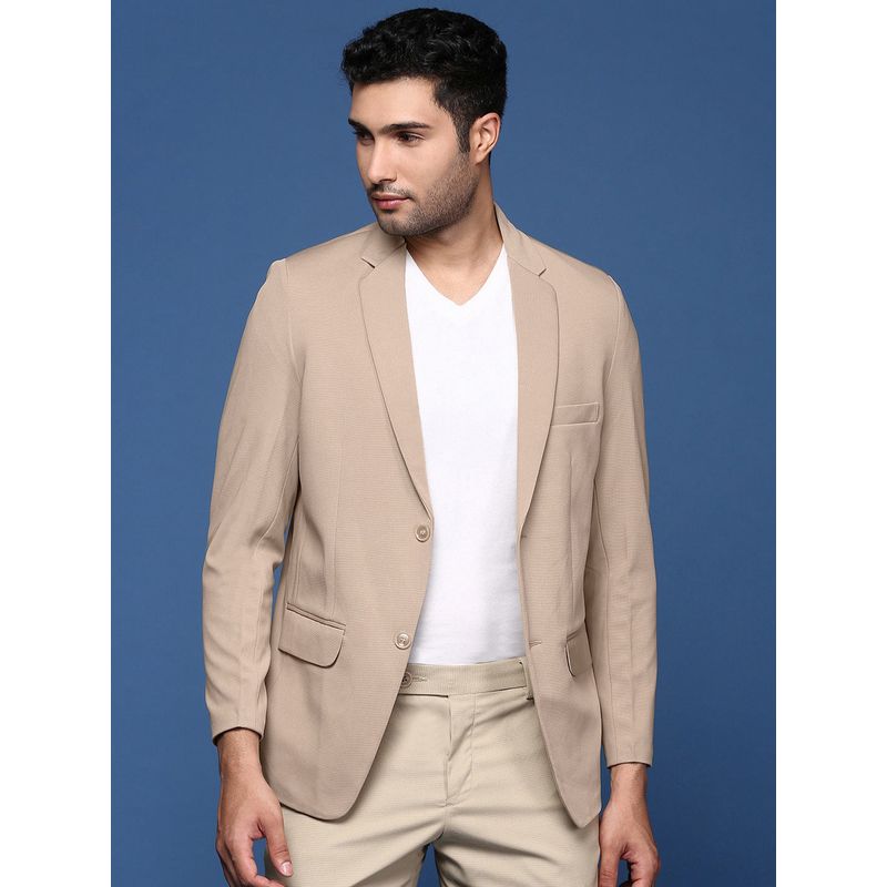 SHOWOFF Men Beige Slim Fit Single Breasted Blazer (5XL)