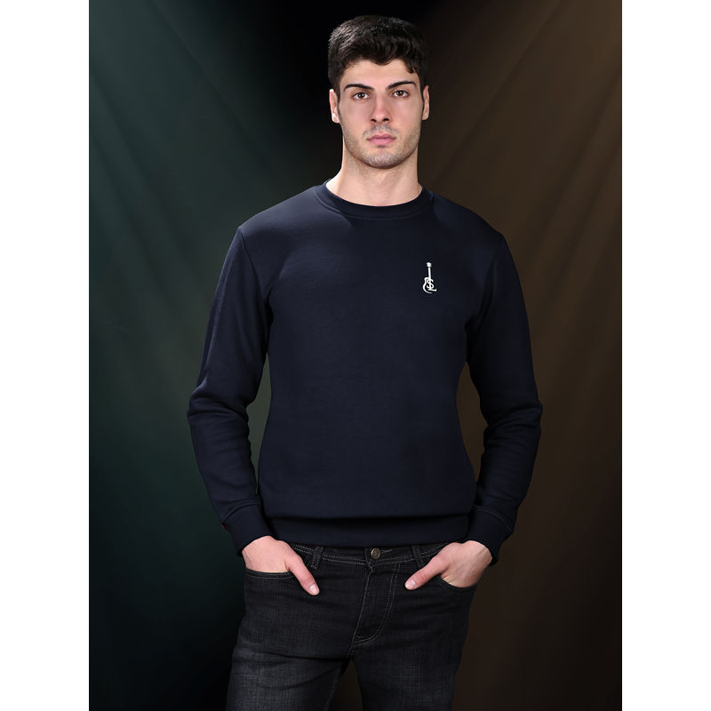Louis Stitch Men Guitar Inspired Logo Printed Regular Fit Pullover Navy Blue Sweatshirt (M)