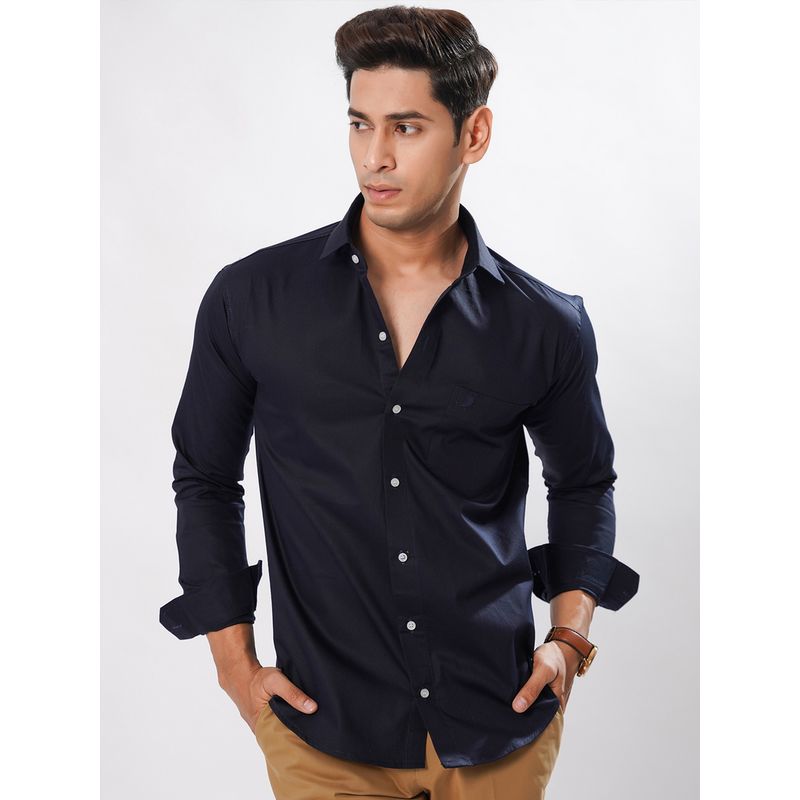 ROYALTAIL Men Classic Fit Solid Spread Collar Navy Blue Casual Shirt (M)