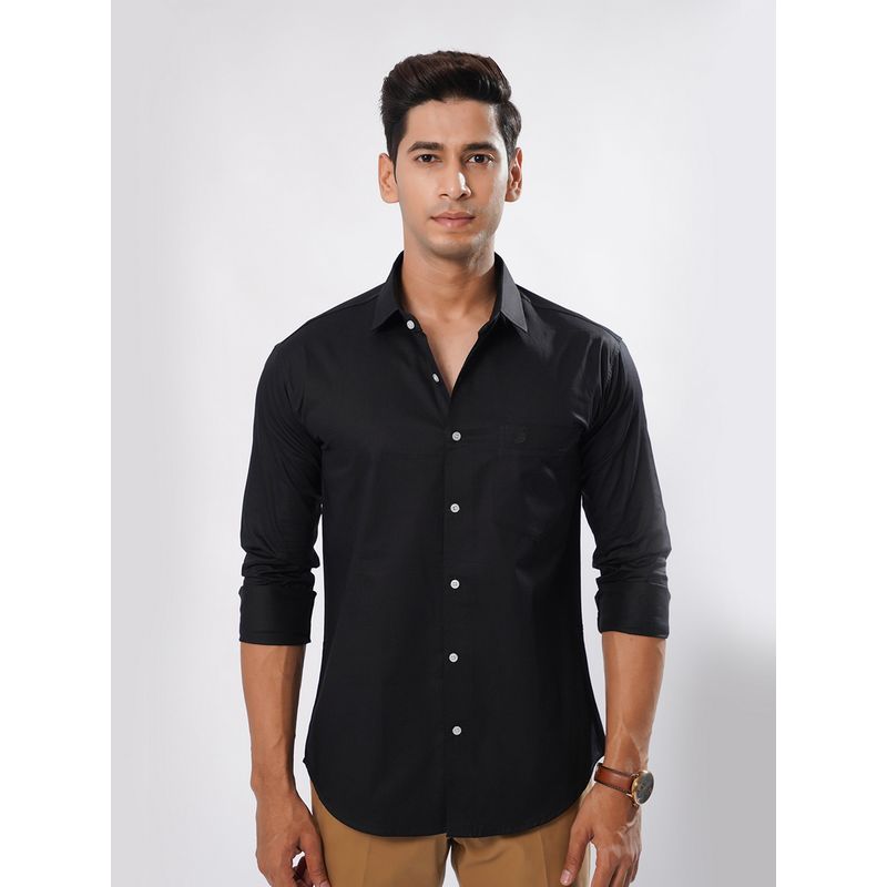 ROYALTAIL Men Classic Fit Solid Spread Collar Black Casual Shirt (M)