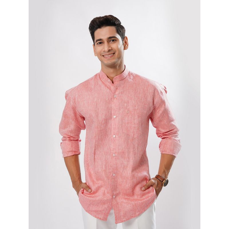 ROYALTAIL Men Pure Linen Slim Fit Full Sleeve Pink Casual Shirt (L)