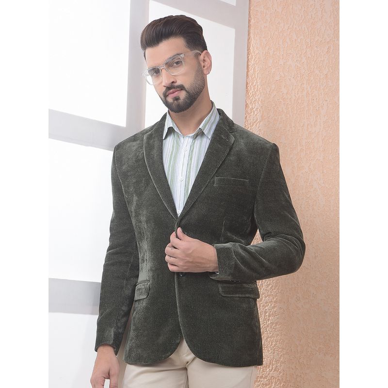 CRIMSOUNE CLUB Men Green Notched Lapel Corduroy Blazer (L)