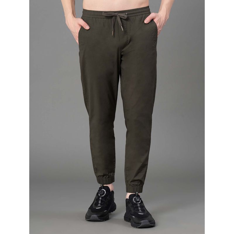 Red Tape Olive Cotton Spandex Solid Mens Trouser Joggers (32)