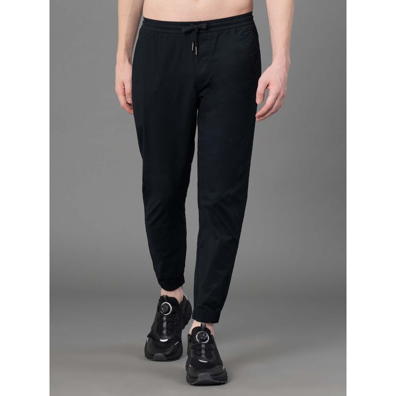 Red Tape Black Cotton Spandex Solid Mens Trouser Joggers (32)