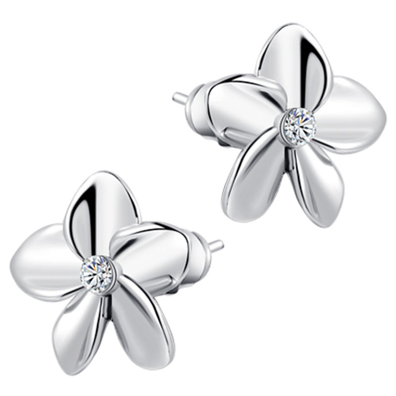 Peora Alloy Silver Plated Floral Diamond Cut CZ Stud Earrings for Women PX8E68
