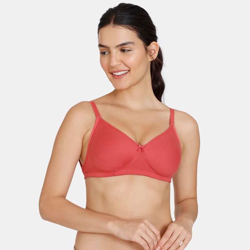 Zivame Beautiful Basics Double Layered Non Wired 3-4th Coverage Backless Bra - Mineral Red (38B)