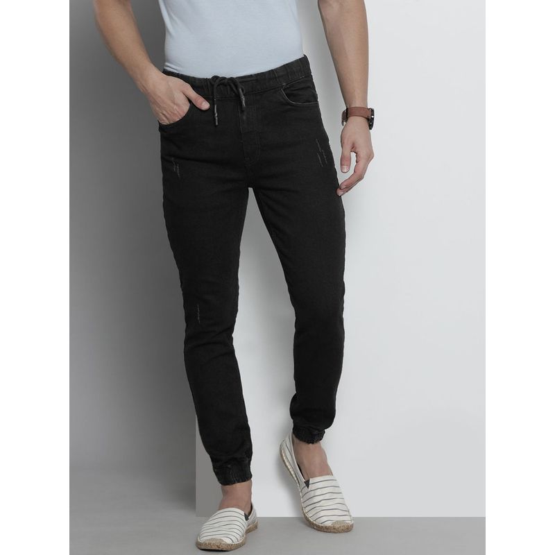 The Indian Garage Co Men Slim Fit Solid Mid-Rise Stretchable Denim Joggers (36)