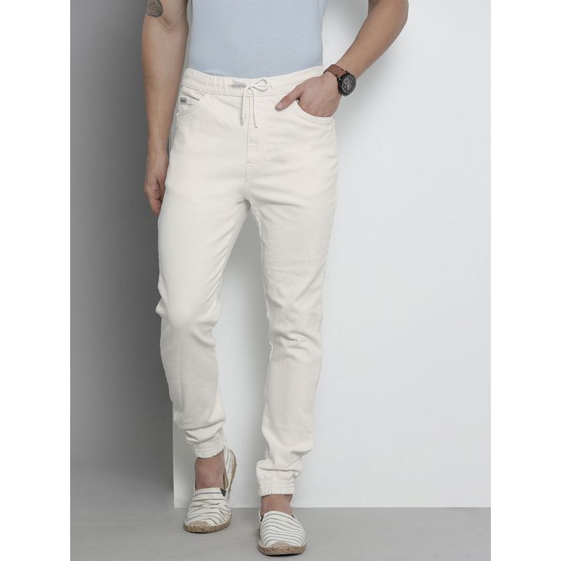 The Indian Garage Co Men Slim Fit Solid Mid-Rise Stretchable Denim Joggers (38)