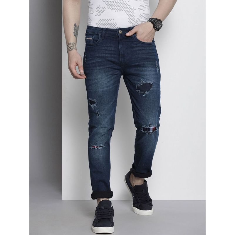 The Indian Garage Co Men Slim Fit Distressed Mid-Rise Stretchable Jeans (30)