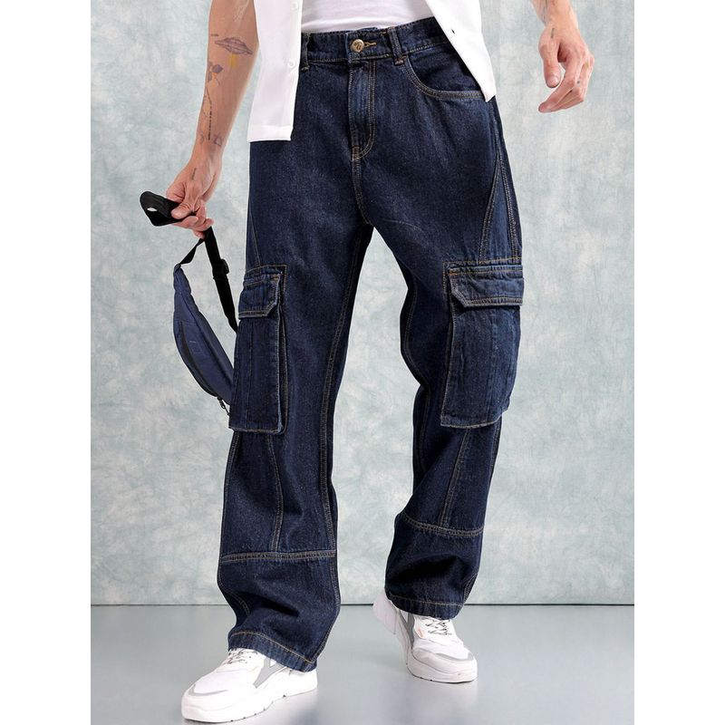 The Indian Garage Co Men Relaxed Fit Distressed Mid-Rise Cargo Denim (32)