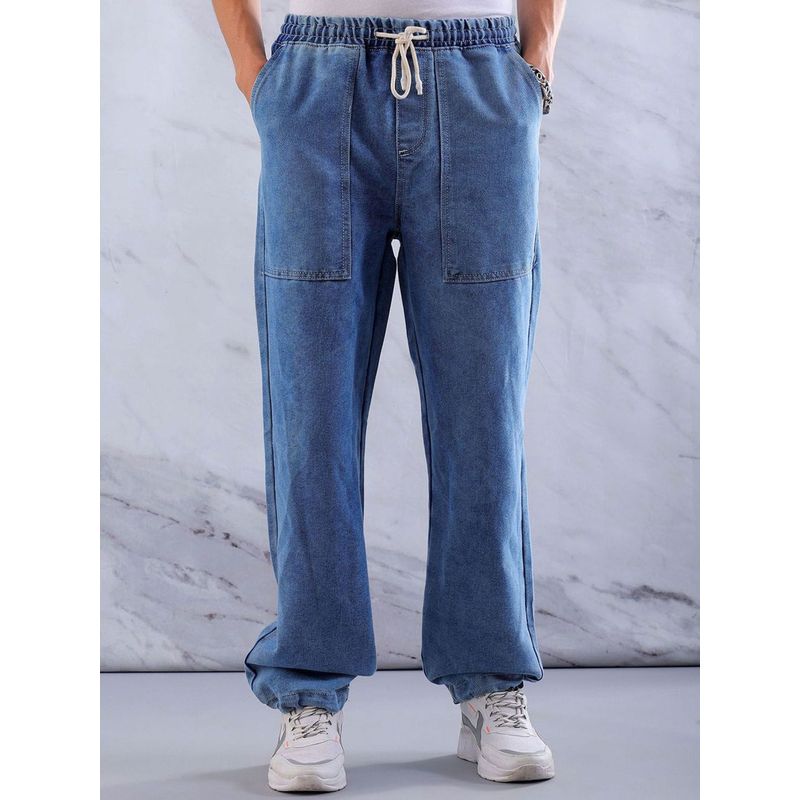 The Indian Garage Co Men Relaxed Fit Solid Mid-Rise Denim Joggers (32)