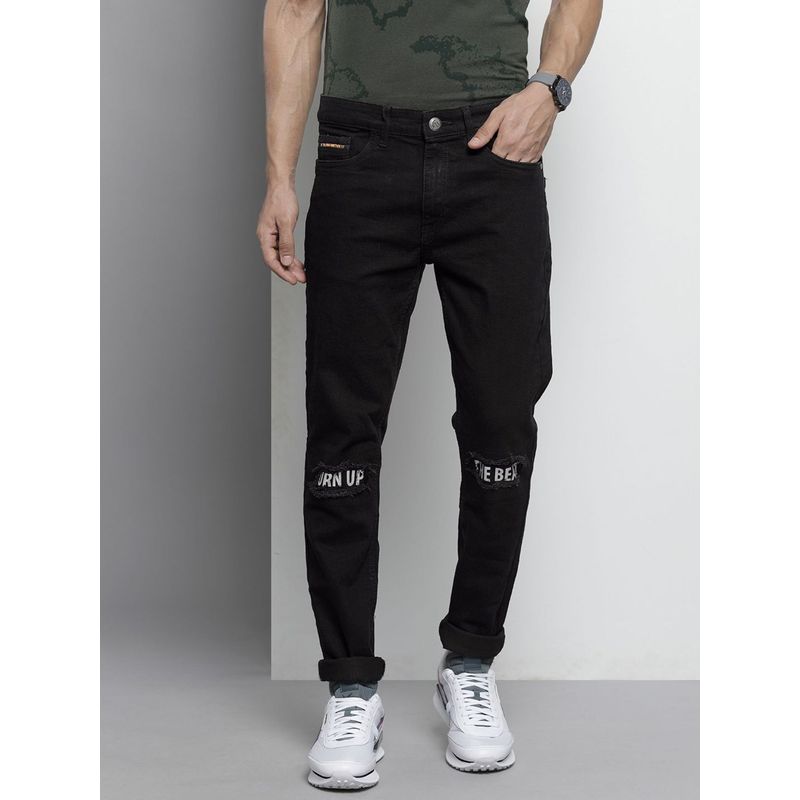 The Indian Garage Co Men Slim Fit Placement Print Mid-Rise Stretchable Jeans (32)