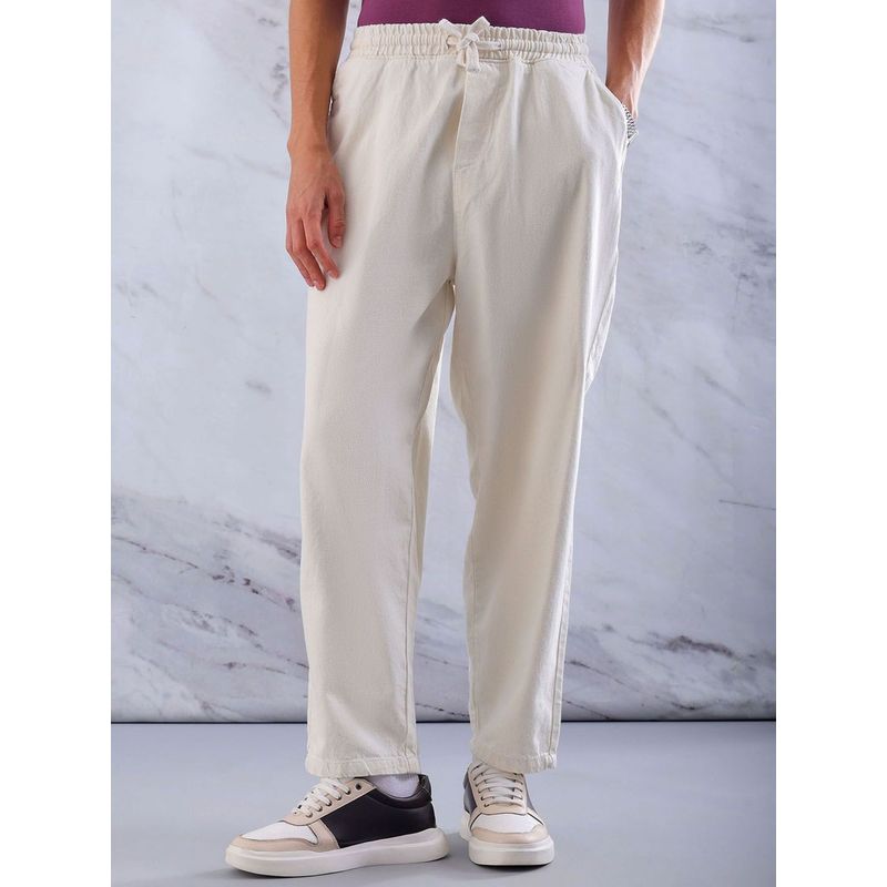 The Indian Garage Co White Men Loose Fit Solid Mid-Rise Denim Pant (34)
