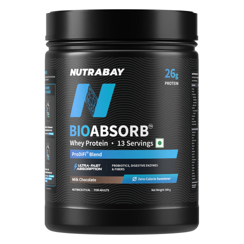 Nutrabay BioAbsorb Whey Protein, Milk Chocolate, 54% Better Absorption, 26g Protein, No Bloat